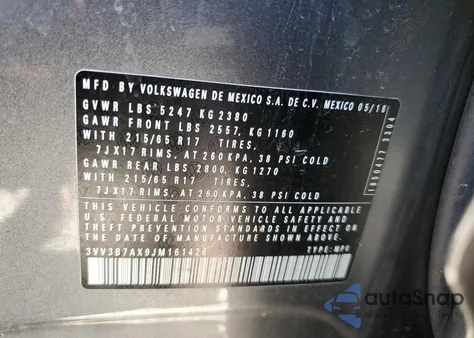 2018 Volkswagen Tiguan Se из США, поврежденный, VIN 3VV3B7AX9JM161426